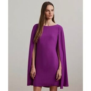 Lauren Ralph Lauren Purple Georgette Cape Sleeve Shift Dress 8 NWT $195